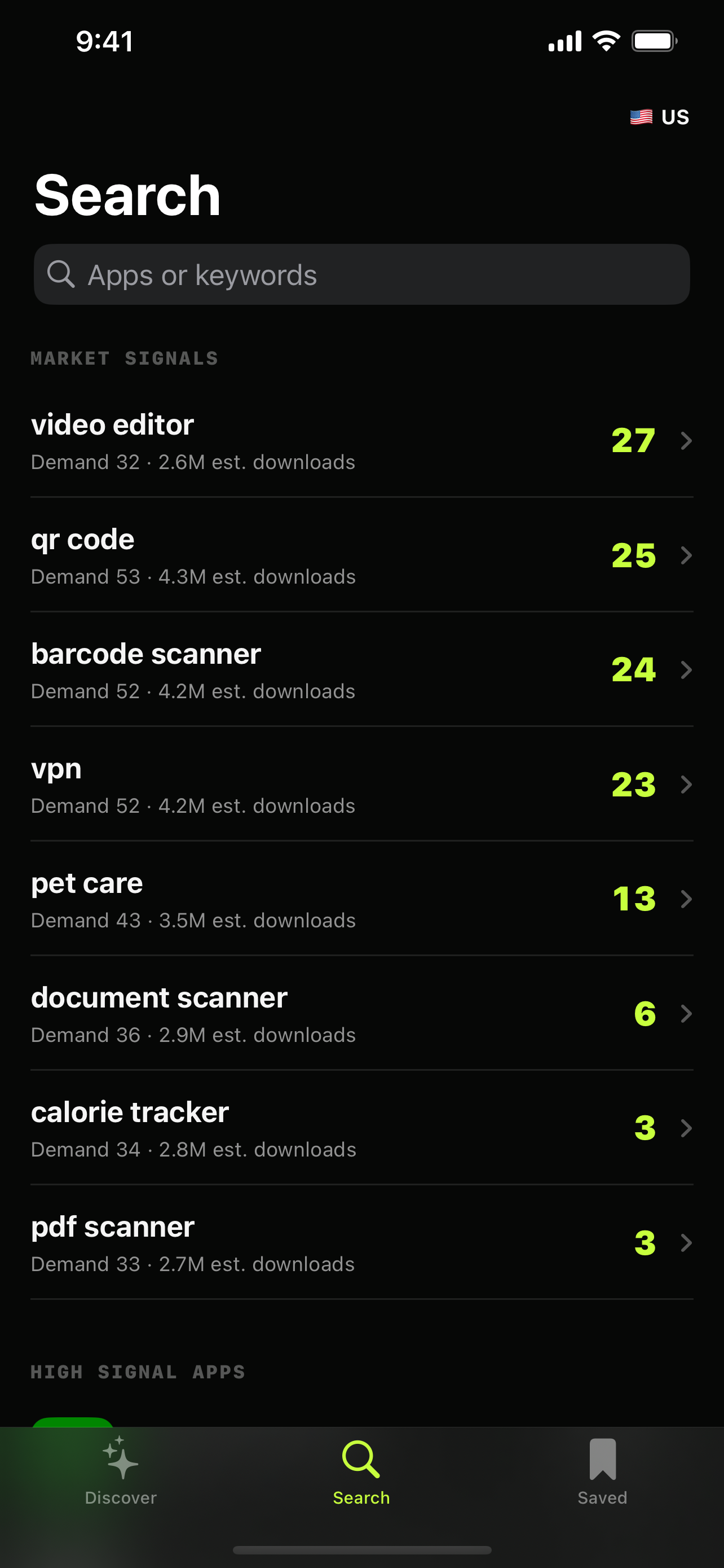AppTruffle market search with keyword and app results