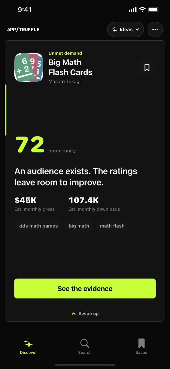 Big Math Flash Cards with labeled monthly estimates and keyword signals
